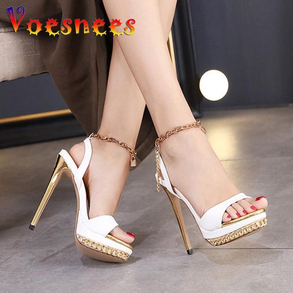 sandals summer metal chain ankle strap women one word band thin high heels chains platform design party female shoes, Black
sandals summer metal chain ankle strap women one word band thin high heels chains platform design party female shoes, Black