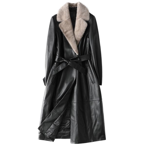 designers thick warm mink fur collar leather down jacket with belt women autumn winter slim sheepskin casual coat l, Black
designers thick warm mink fur collar leather down jacket with belt women autumn winter slim sheepskin casual coat l, Black