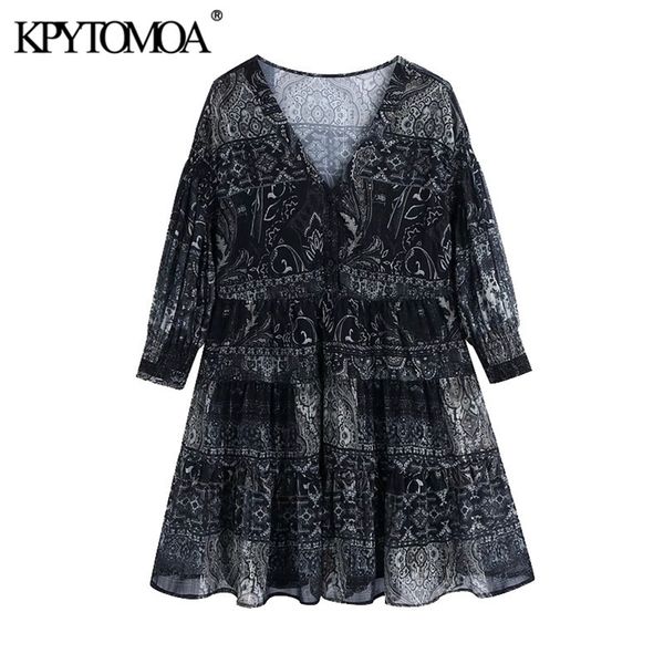 women chic fashion semi-sheer ruffled printed mini dress vintage v neck three quarter sleeve female dresses mujer 210420, Black;gray
women chic fashion semi-sheer ruffled printed mini dress vintage v neck three quarter sleeve female dresses mujer 210420, Black;gray