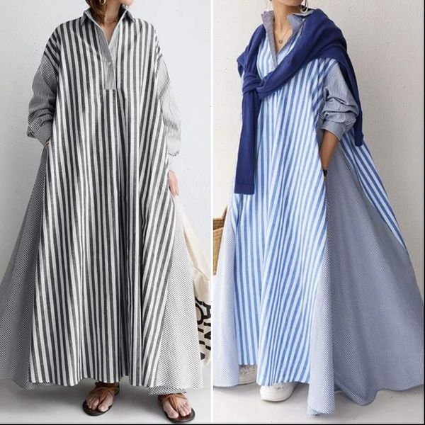 elegant lapel womens dresses robe autumn sundress casual long sleeve maxi vestidos female striped shirt dress plus size 5xl, Black;gray
elegant lapel womens dresses robe autumn sundress casual long sleeve maxi vestidos female striped shirt dress plus size 5xl, Black;gray