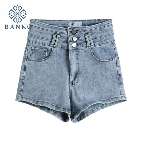 high waist short denim pants women e-girl retro buttons 2021 blue crop jeans trousers female washed street korean cowboy women's