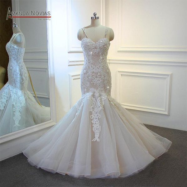 other wedding dresses amanda novias spaghetti straps lace appliqued pearls handwork luxury mermaid dress, White
other wedding dresses amanda novias spaghetti straps lace appliqued pearls handwork luxury mermaid dress, White