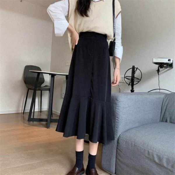 spring & autumn elastic high waist slim skirt simple black wild casual women a-line bag hip long 210527
spring & autumn elastic high waist slim skirt simple black wild casual women a-line bag hip long 210527