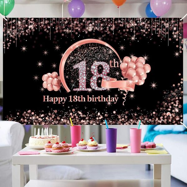 party decoration 18th birthday banner backdrop decorations for girls decor, rose gold happy eighteen sign poster
party decoration 18th birthday banner backdrop decorations for girls decor, rose gold happy eighteen sign poster