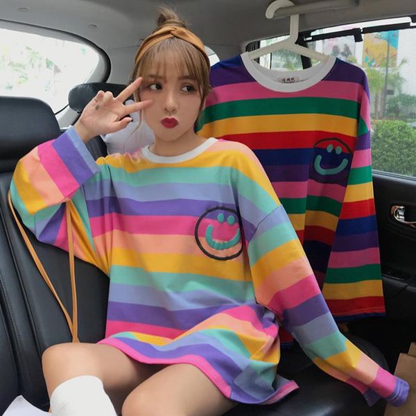 women's t-shirt korean style autumn big size for female ulzzang cute rainbow stripes t shirts fashion loose women o-neck tee shirt, White
women's t-shirt korean style autumn big size for female ulzzang cute rainbow stripes t shirts fashion loose women o-neck tee shirt, White