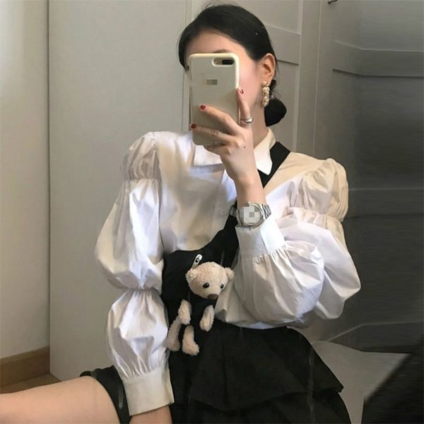 women turn-down collar solid color blouse single breasted pleated puff sleeve shirt autumn chic fashion blusas pl514 210506, White
women turn-down collar solid color blouse single breasted pleated puff sleeve shirt autumn chic fashion blusas pl514 210506, White