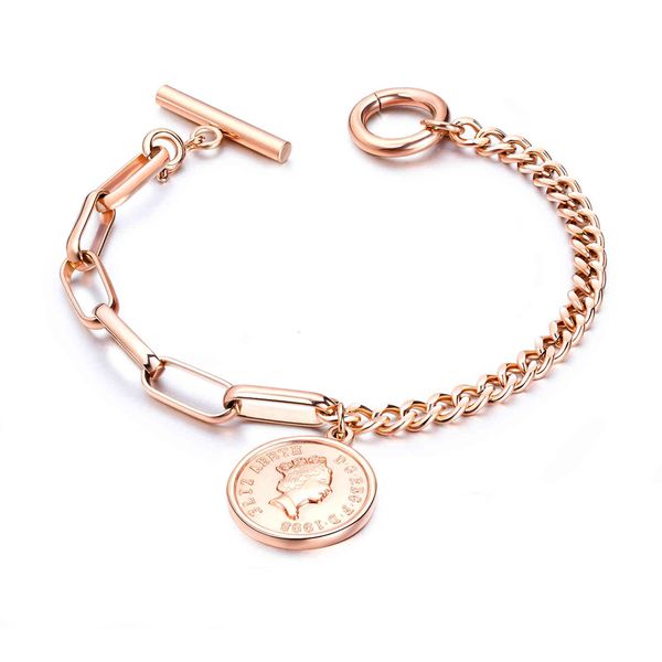 hand catenary head portrait round brand bracelet titanium steel plated rose gold lady elizabeth coin jewelry, Golden;silver
hand catenary head portrait round brand bracelet titanium steel plated rose gold lady elizabeth coin jewelry, Golden;silver