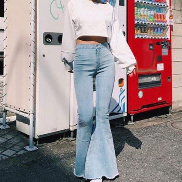 women's jeans women solid color high waist slim bell-bottoms denim pants female sports leggings fashion trousers, Blue
women's jeans women solid color high waist slim bell-bottoms denim pants female sports leggings fashion trousers, Blue