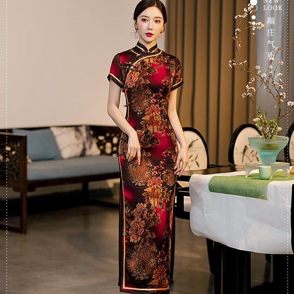 ethnic clothing print flower women satin chinese traditional cheongsam long slim qipao vintage button evening party dresses vestidos, Red
ethnic clothing print flower women satin chinese traditional cheongsam long slim qipao vintage button evening party dresses vestidos, Red