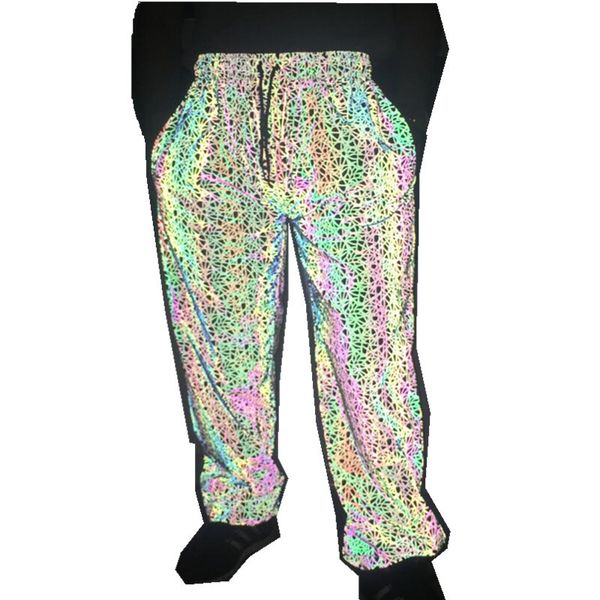 men's night running hi vis pants reflective rainbow pattern hip-hop street wear tracksuit with drawstring glowing track jogger trousers, Black
men's night running hi vis pants reflective rainbow pattern hip-hop street wear tracksuit with drawstring glowing track jogger trousers, Black