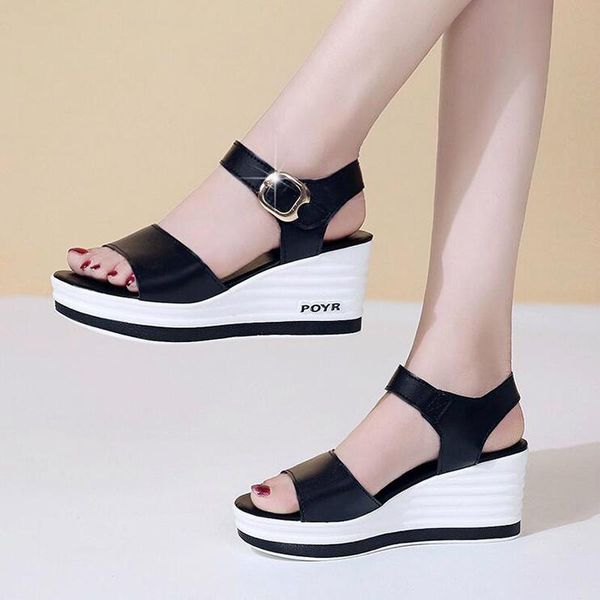 summer shoes woman leather high heel wedge female sandals sponge cake with open toe thick sneakers w004, Black
summer shoes woman leather high heel wedge female sandals sponge cake with open toe thick sneakers w004, Black
