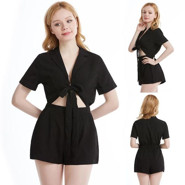 women's jumpsuits & rompers summer romper women solid color breathable polyester jumpsuit v neck lace up short pants playsuit, Black;white
women's jumpsuits & rompers summer romper women solid color breathable polyester jumpsuit v neck lace up short pants playsuit, Black;white