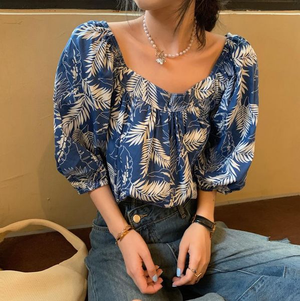 women's blouses & shirts summer half sleeve loose square collar women blouse leaves printing female bluas shirt korean top, White
women's blouses & shirts summer half sleeve loose square collar women blouse leaves printing female bluas shirt korean top, White