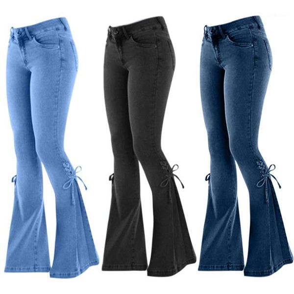 women's jeans 2021 fashion high waist lace up solid bell bottoms slim fit elastic pants street accessories, Blue
women's jeans 2021 fashion high waist lace up solid bell bottoms slim fit elastic pants street accessories, Blue