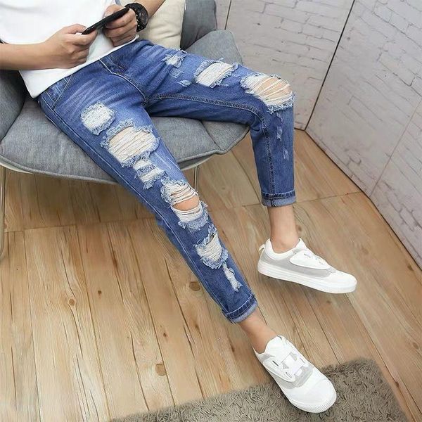 men's jeans ripped beggar korean fashion personality casual blue pants thin trousers
men's jeans ripped beggar korean fashion personality casual blue pants thin trousers