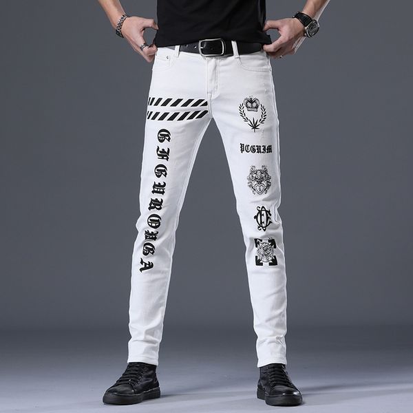 fashion jeans men's pants straight tube slim little feet brand printed korean elastic white, Blue
fashion jeans men's pants straight tube slim little feet brand printed korean elastic white, Blue