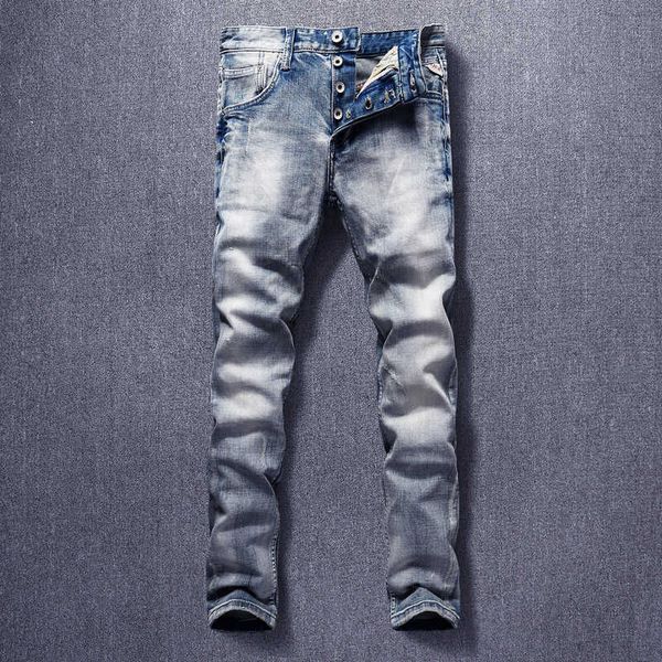 italian style fashion men jeans light blue elastic slim fit casual denim buttons pants vintage designer trousers
italian style fashion men jeans light blue elastic slim fit casual denim buttons pants vintage designer trousers