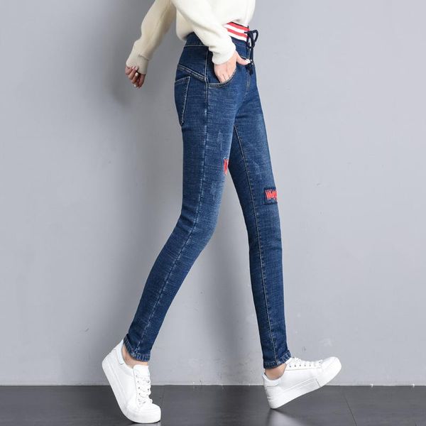 women's jeans embroidery elastic waist thick velvet women 2021 winter high skinny warm plus size, Blue
women's jeans embroidery elastic waist thick velvet women 2021 winter high skinny warm plus size, Blue