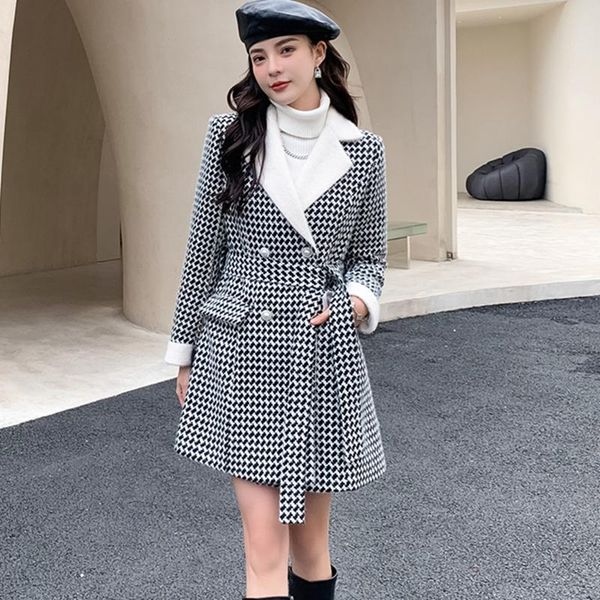 women's trench coats winter woolen coat female long houndstooth classic thickening fashion british style casual jacket quality ladies, Tan;black
women's trench coats winter woolen coat female long houndstooth classic thickening fashion british style casual jacket quality ladies, Tan;black