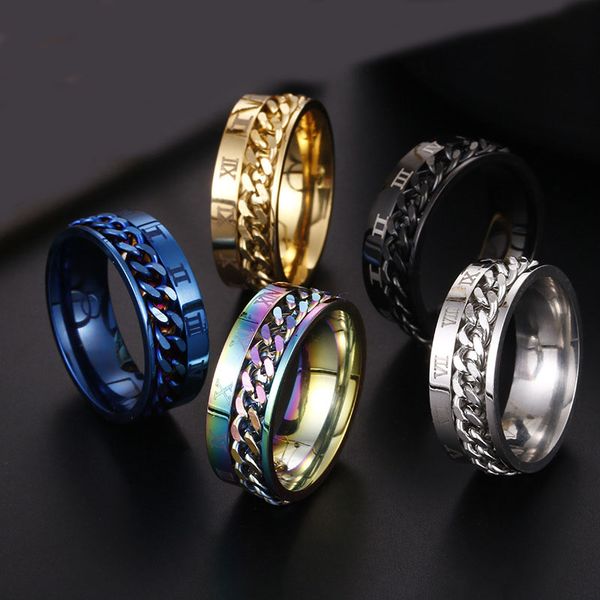 men's personality domineering ring rotatable chain rotation titanium steel men rings punk romas number man ring factory price, Silver
men's personality domineering ring rotatable chain rotation titanium steel men rings punk romas number man ring factory price, Silver
