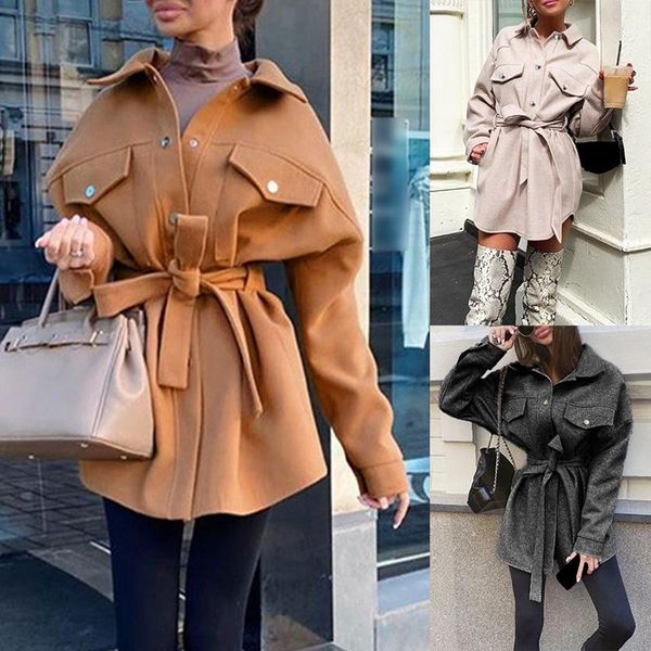autumn winter women's vintage woolen coat chic sashes long sleeve elegant shirt jacket female jackets, Black;brown
autumn winter women's vintage woolen coat chic sashes long sleeve elegant shirt jacket female jackets, Black;brown