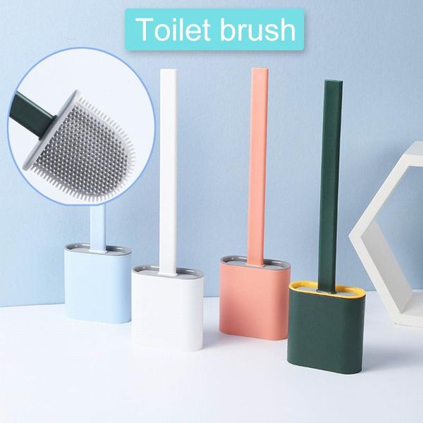 silicone wc toilet brush wall mounted flat head flexible soft bristles with quick drying holder set for accessories bath accessory