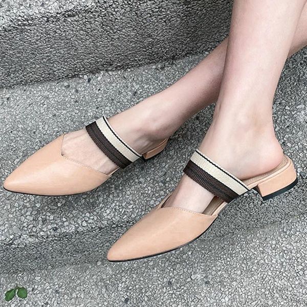 slippers soft natural genuine leather women flip flops medium heels summer fashion pointed toe slides, Black
slippers soft natural genuine leather women flip flops medium heels summer fashion pointed toe slides, Black