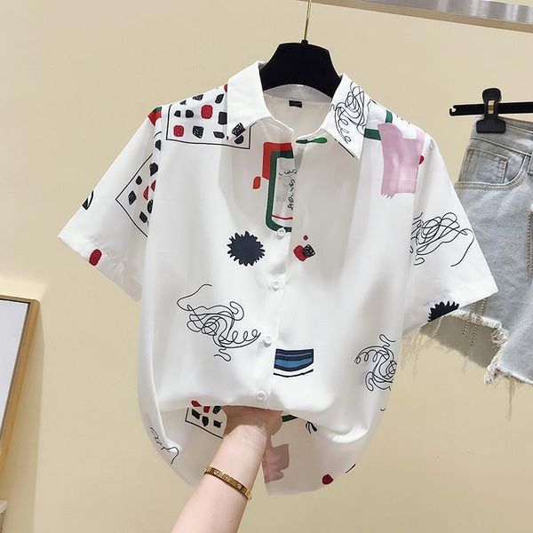 women's blouses & shirts single breasted short sleeve shirt female 2021 summer print chiffon elegant casual ladies, White
women's blouses & shirts single breasted short sleeve shirt female 2021 summer print chiffon elegant casual ladies, White
