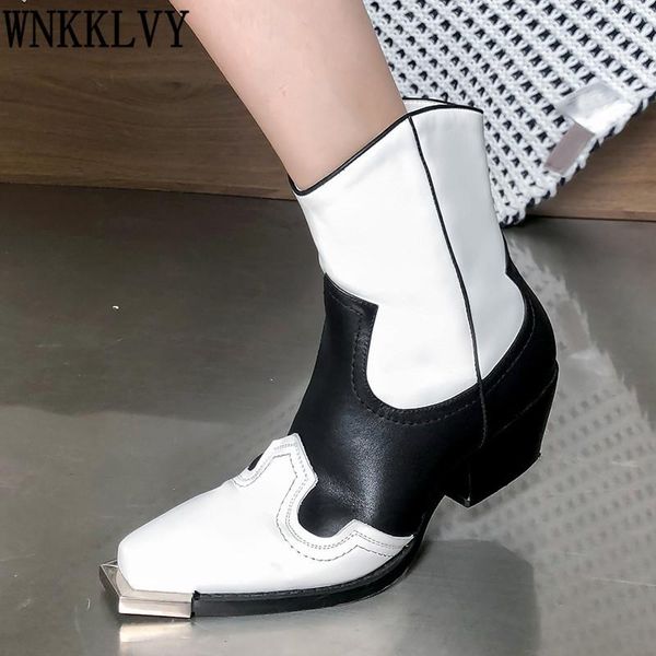 boots metal square toe ankle women black white mixed colors chunky mid heel runway shoes female western cowboy short 2021
boots metal square toe ankle women black white mixed colors chunky mid heel runway shoes female western cowboy short 2021