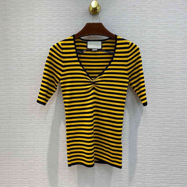 t shirt fashion contrast stripes elegant slim knit v-neck leather strap decoration short sleeve t-shirt women elastic knitwear, White
t shirt fashion contrast stripes elegant slim knit v-neck leather strap decoration short sleeve t-shirt women elastic knitwear, White