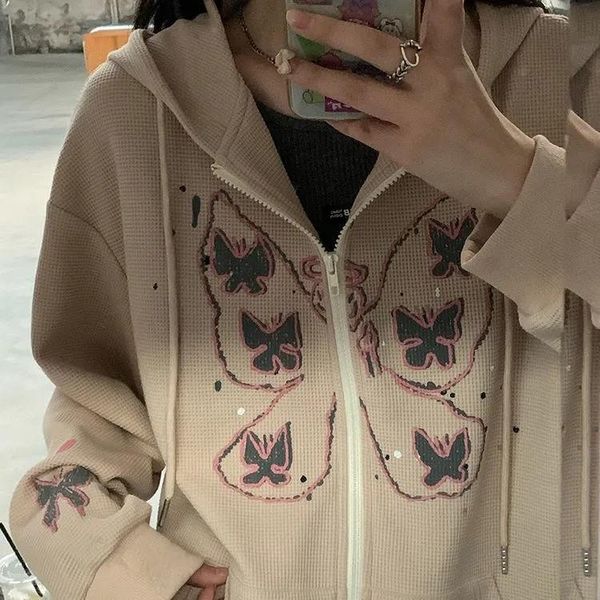 women's hoodies & sweatshirts zip hooded sweatshirt waffle winter jacket oversized hoodie butterfly retro pocket woman clothes long sle, Black
women's hoodies & sweatshirts zip hooded sweatshirt waffle winter jacket oversized hoodie butterfly retro pocket woman clothes long sle, Black