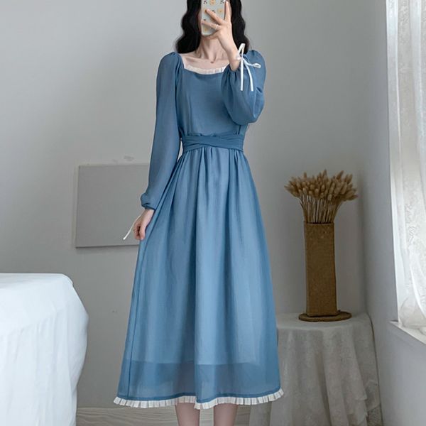 women elegant chiffon dress spring autumn fashion female solid vintage party dresses long sleeve casual a-line vestido 210423, Black;gray
women elegant chiffon dress spring autumn fashion female solid vintage party dresses long sleeve casual a-line vestido 210423, Black;gray