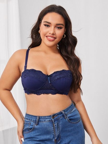 plus contrast lace underwire bra l4x7#, Black;white 
plus contrast lace underwire bra l4x7#, Black;white