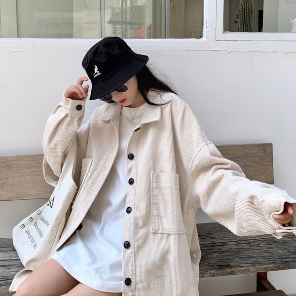women's trench coats 2021 spring and autumn loose mid-length solid color corduroy shirt long-sleeved jacket women, Tan;black
women's trench coats 2021 spring and autumn loose mid-length solid color corduroy shirt long-sleeved jacket women, Tan;black