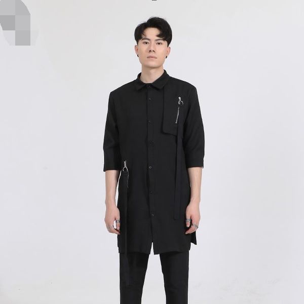 men's casual shirts short-sleeved shirt summer dark lapel irregular zipper design in the long youth fashion trend versatile, White;black
men's casual shirts short-sleeved shirt summer dark lapel irregular zipper design in the long youth fashion trend versatile, White;black
