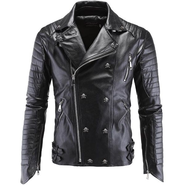 men's fur & faux men skulls leather jackets pu coats male slim fit casual street style moto, Black
men's fur & faux men skulls leather jackets pu coats male slim fit casual street style moto, Black