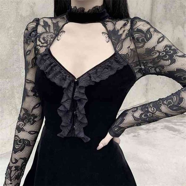 insgoth vintage hollow out black dress gothic velvet high waist mini dress ladies elegant ruffle party night autumn dress, Black;gray
insgoth vintage hollow out black dress gothic velvet high waist mini dress ladies elegant ruffle party night autumn dress, Black;gray