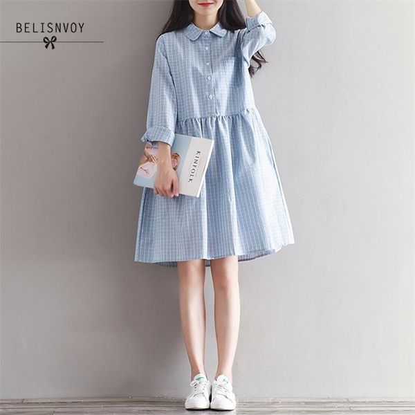 mori girl spring autumn dresses women blue plaid vintage vestidos turn-down collar cotton linen long sleeve casual loose dress 210520, Black;gray
mori girl spring autumn dresses women blue plaid vintage vestidos turn-down collar cotton linen long sleeve casual loose dress 210520, Black;gray