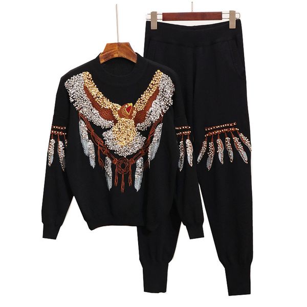 women's tracksuits winter women's fashionable sweaters eagle beads long sleeve knitted-shirt small feet pants two pieces clothing, Gray
women's tracksuits winter women's fashionable sweaters eagle beads long sleeve knitted-shirt small feet pants two pieces clothing, Gray