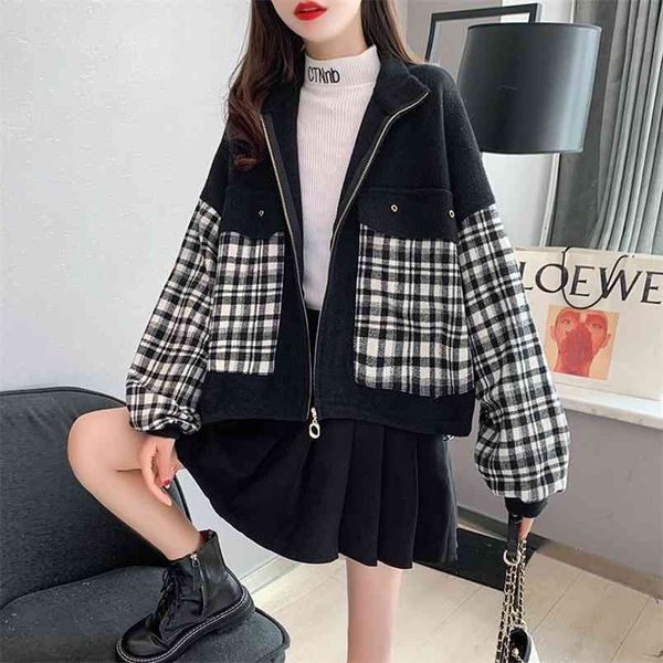 cardigan knit women sweater loose elegant pull femme print short casual coat v neck female sueter 210427, White;black
cardigan knit women sweater loose elegant pull femme print short casual coat v neck female sueter 210427, White;black