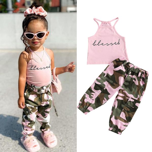 1-6y summer fashion kids girls clothes sets halter sleeveless letter vest camouflage printed long cargo pants 2pcs, White
1-6y summer fashion kids girls clothes sets halter sleeveless letter vest camouflage printed long cargo pants 2pcs, White