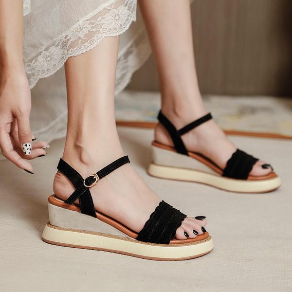 sandals 2021 genuine leather ruffles ankle strap buckle wedges ladies shoes fashion rome summer casual open toe platform women, Black
sandals 2021 genuine leather ruffles ankle strap buckle wedges ladies shoes fashion rome summer casual open toe platform women, Black