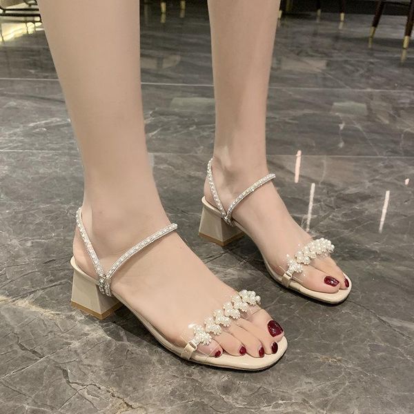 pearl two high heeled shoes fairy style middle heel thick open toe one line sandals for young women dress, Black
pearl two high heeled shoes fairy style middle heel thick open toe one line sandals for young women dress, Black
