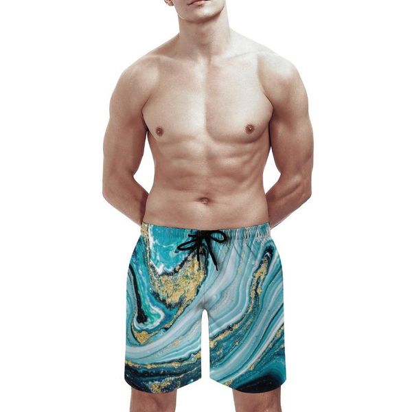 green with gold marble pattern print men's cool beach shorts summer swim trunks quick dry mesh lining board pockets, White;black
green with gold marble pattern print men's cool beach shorts summer swim trunks quick dry mesh lining board pockets, White;black