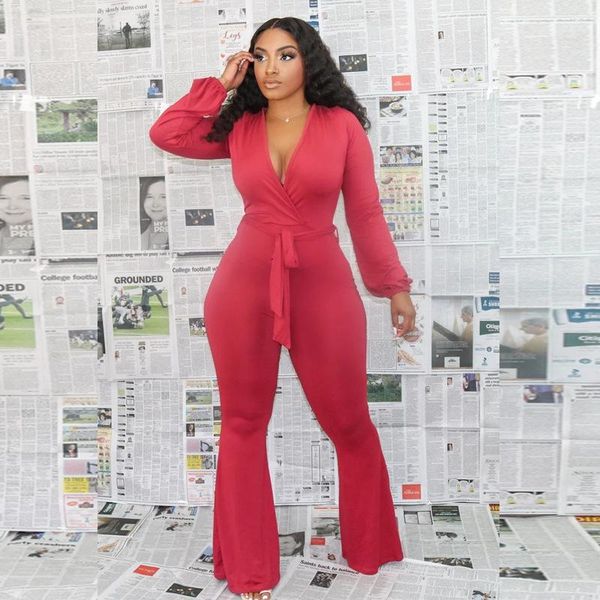 women bell-bottoms jumpsuit autumn office lady long sleeve wrap tie up one-piece romper deep v flare pants s-4xl women's jumpsuits & ro, Black;white
women bell-bottoms jumpsuit autumn office lady long sleeve wrap tie up one-piece romper deep v flare pants s-4xl women's jumpsuits & ro, Black;white