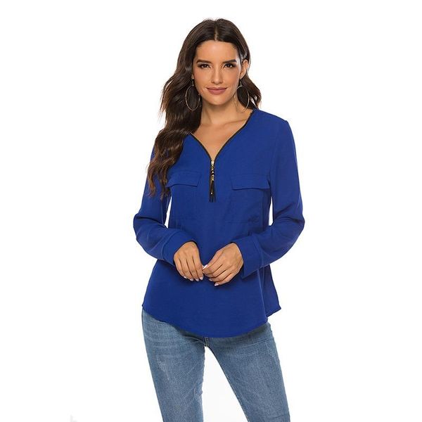 spring autumn long sleeve shirt women blouse black elegant zipper v neck shirts with pockets solid womens and blouses women's &, White
spring autumn long sleeve shirt women blouse black elegant zipper v neck shirts with pockets solid womens and blouses women's &, White
