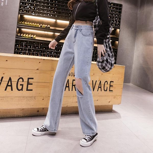 women's jeans ripped hole vintage high waist loose straight denim pant streetwear baggy women man trouser punk casual bottom, Blue
women's jeans ripped hole vintage high waist loose straight denim pant streetwear baggy women man trouser punk casual bottom, Blue