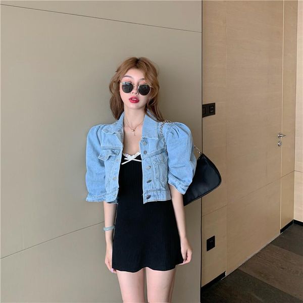 women's jackets bf wind retro bubble sleeve denim short-sleeved jacket loose short summer, Black;brown
women's jackets bf wind retro bubble sleeve denim short-sleeved jacket loose short summer, Black;brown