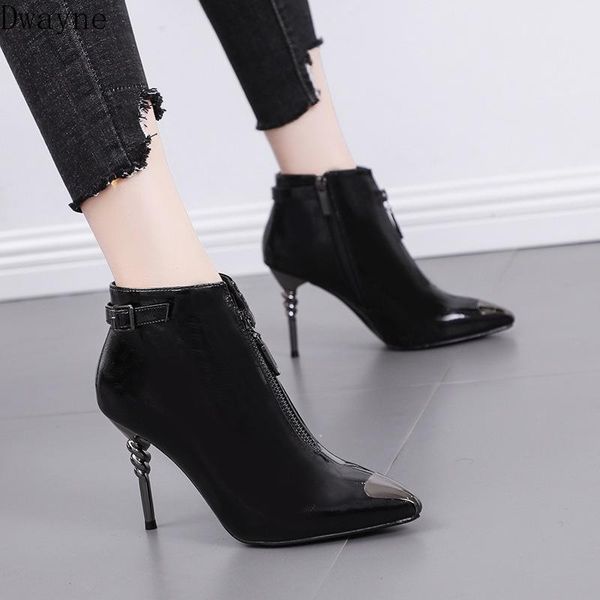 boots pointed toe thin heels high patent leather bright ol fashion short elegant ankle women's, Black
boots pointed toe thin heels high patent leather bright ol fashion short elegant ankle women's, Black