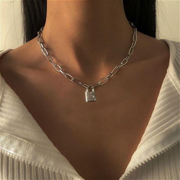 chains trendy rhinestone lock necklace jewelry for women choker chain gold color lover pendant, Silver
chains trendy rhinestone lock necklace jewelry for women choker chain gold color lover pendant, Silver